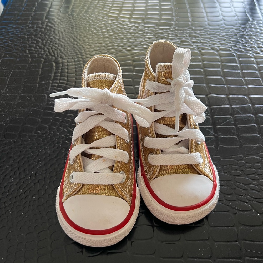 Gold Kids High-Top Sneakers